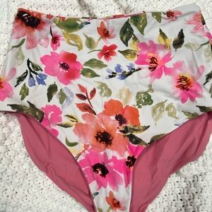 Floral High-Waisted Bikini Bottoms Coral Reef